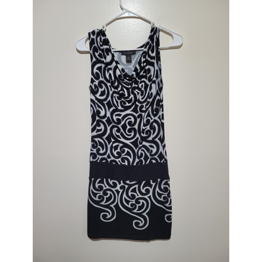 White House Black Market Dress Women XS Black White Scroll Cowl Neck